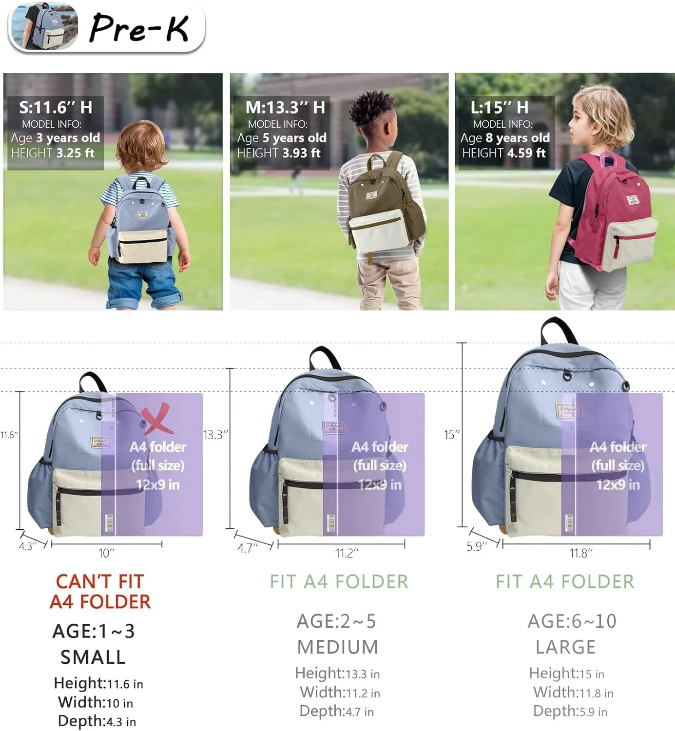 Toddler Backpack for Boys Girls 1-3, School Kids Backpacks Bookbag, Kindergarten Preschool Backpack for boys girls 11.6" H Not Fit Folder