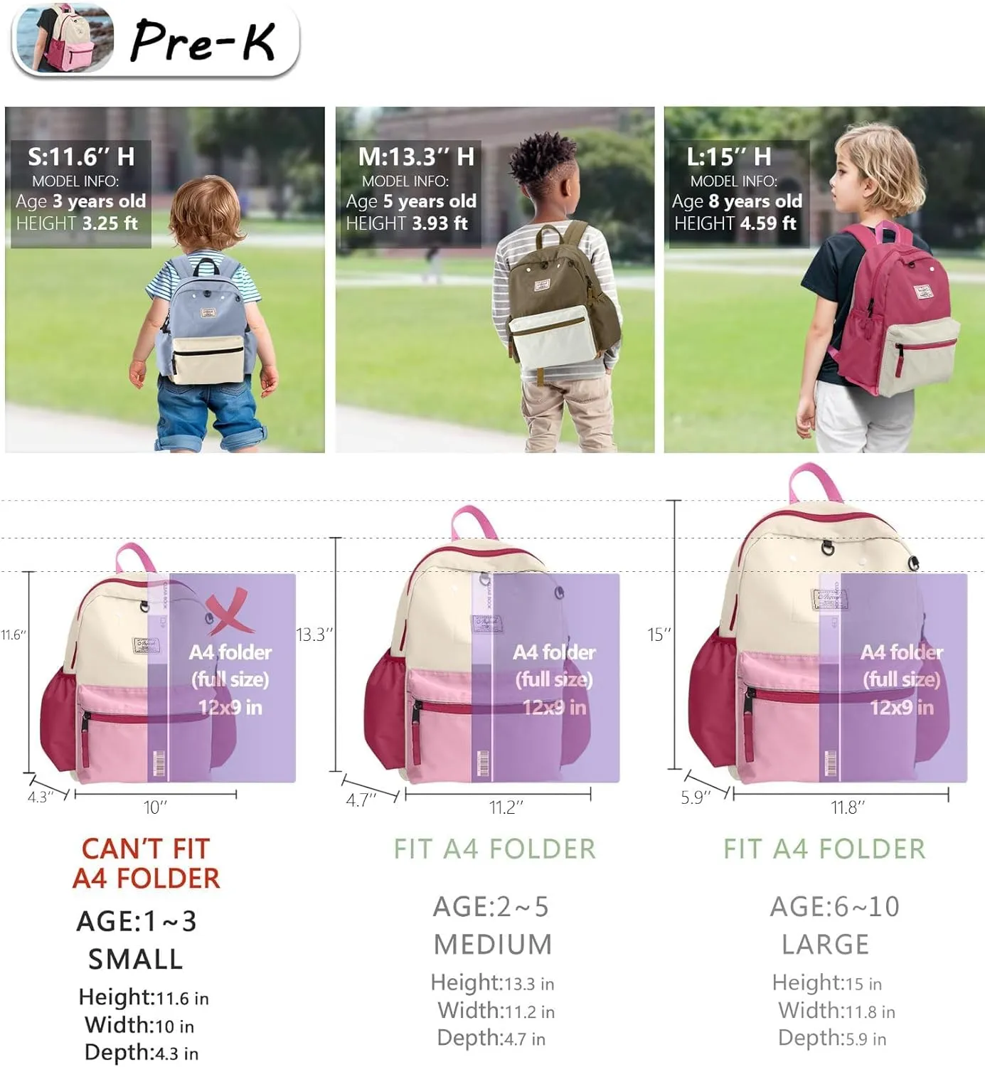Toddler Backpack for Boys Girls 1-3, School Kids Backpacks Bookbag, Kindergarten Preschool Backpack for boys girls 11.6" H Not Fit Folder