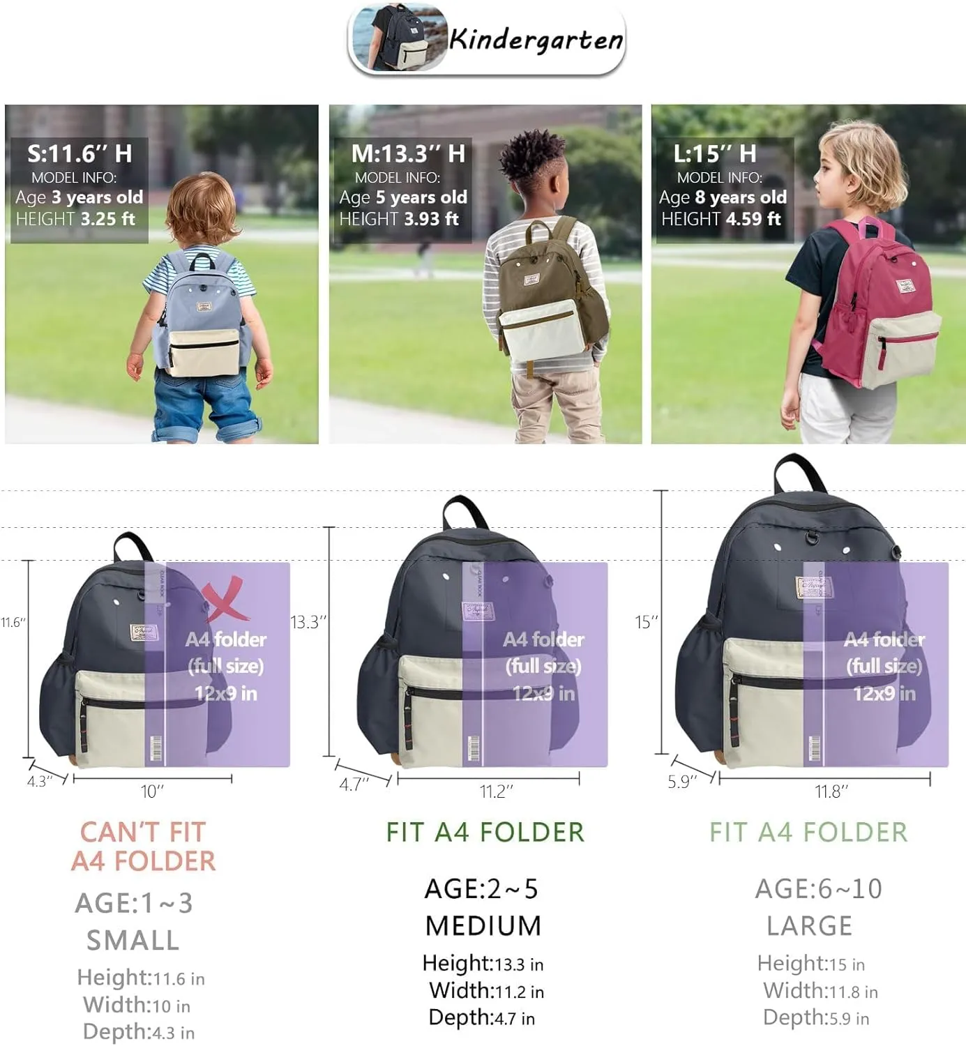 Toddler Backpack for Boys Girls 2-5, School Kids Backpacks Bookbag, Kindergarten Preschool Backpack for boys girls 13.3" H Fit Folder