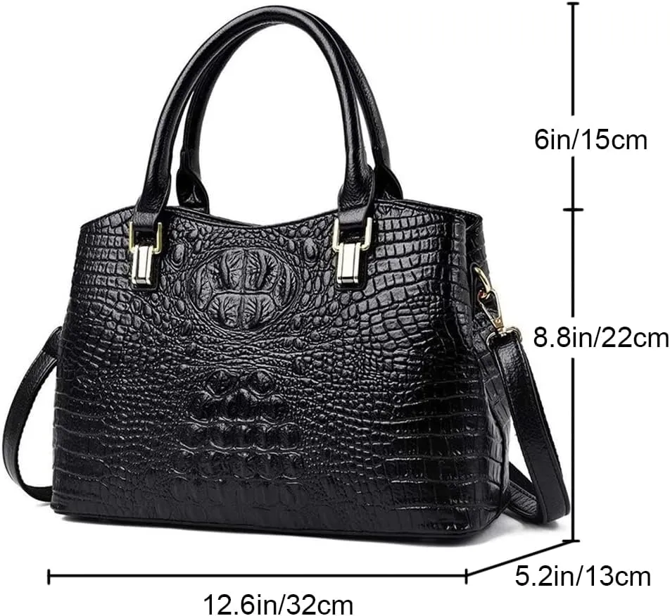 Top Handle Satchel Handbags Crocodile Bag Designer Purse Leather Tote Bags (black)