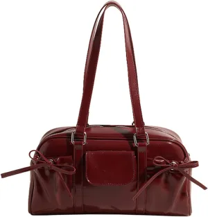 Tote Bag for Women with Bow - Vintage Y2K Faux Leather Shoulder Bag, Multi-Way Carry Purse for Everyday Use