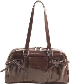 Tote Bag for Women with Bow - Vintage Y2K Faux Leather Shoulder Bag, Multi-Way Carry Purse for Everyday Use