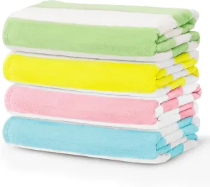 Touchat 4 Pack Cabana Stripe Beach Towels,30 by 60 Inches, Oversized Microfiber Towels Set for Pool,Super Absorbent Bath Towels for Bathroom,Kids and Adult,4 Colors