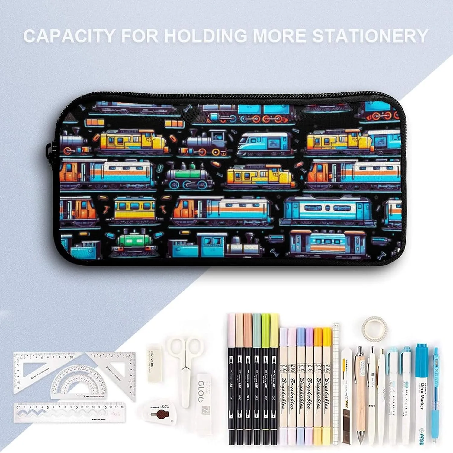 Train Backpack with Lunch Box & Pencil Case for Kids Girls Boys School, 16 Inch Cute Trains Bookbag, Railway School Backpacks for Students Children, Lightweight, Large Capacity