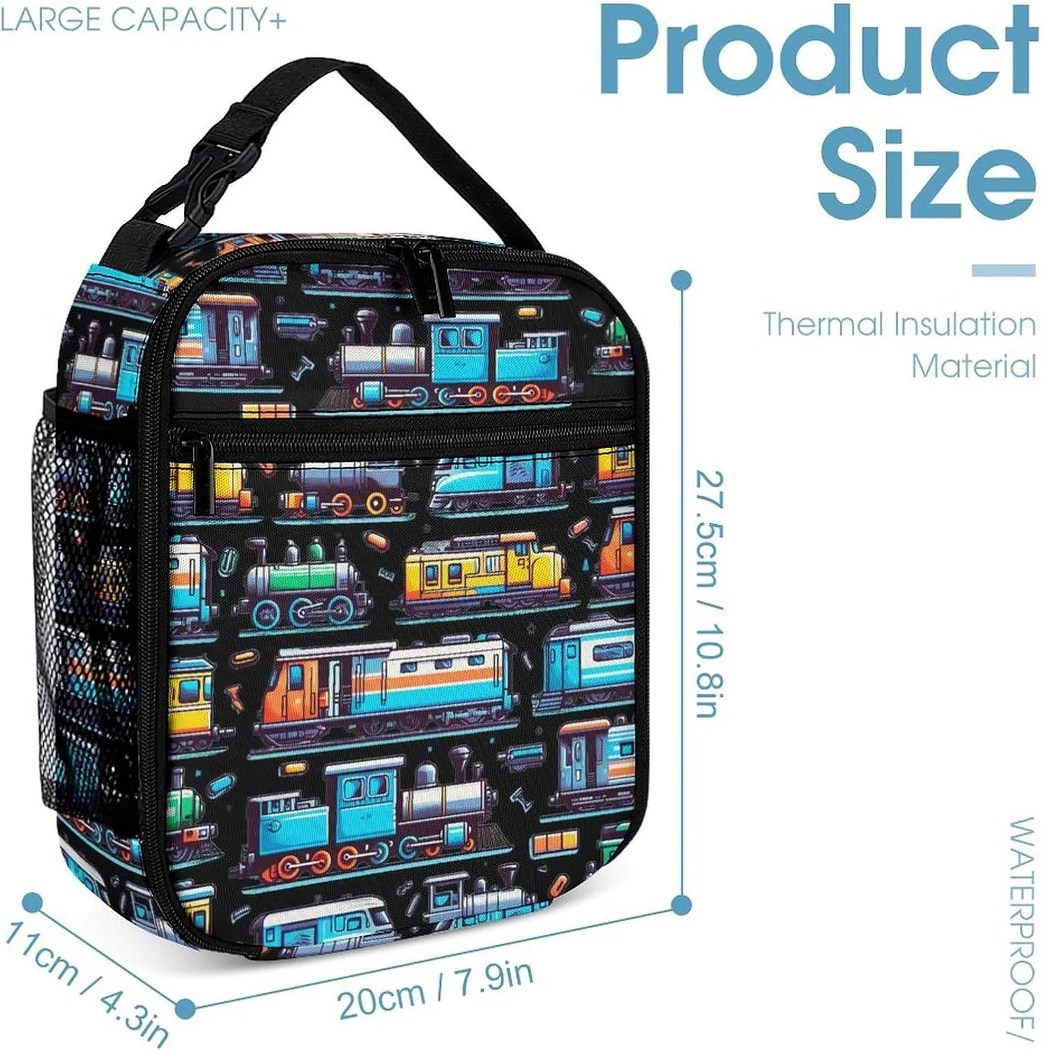 Train Backpack with Lunch Box & Pencil Case for Kids Girls Boys School, 16 Inch Cute Trains Bookbag, Railway School Backpacks for Students Children, Lightweight, Large Capacity