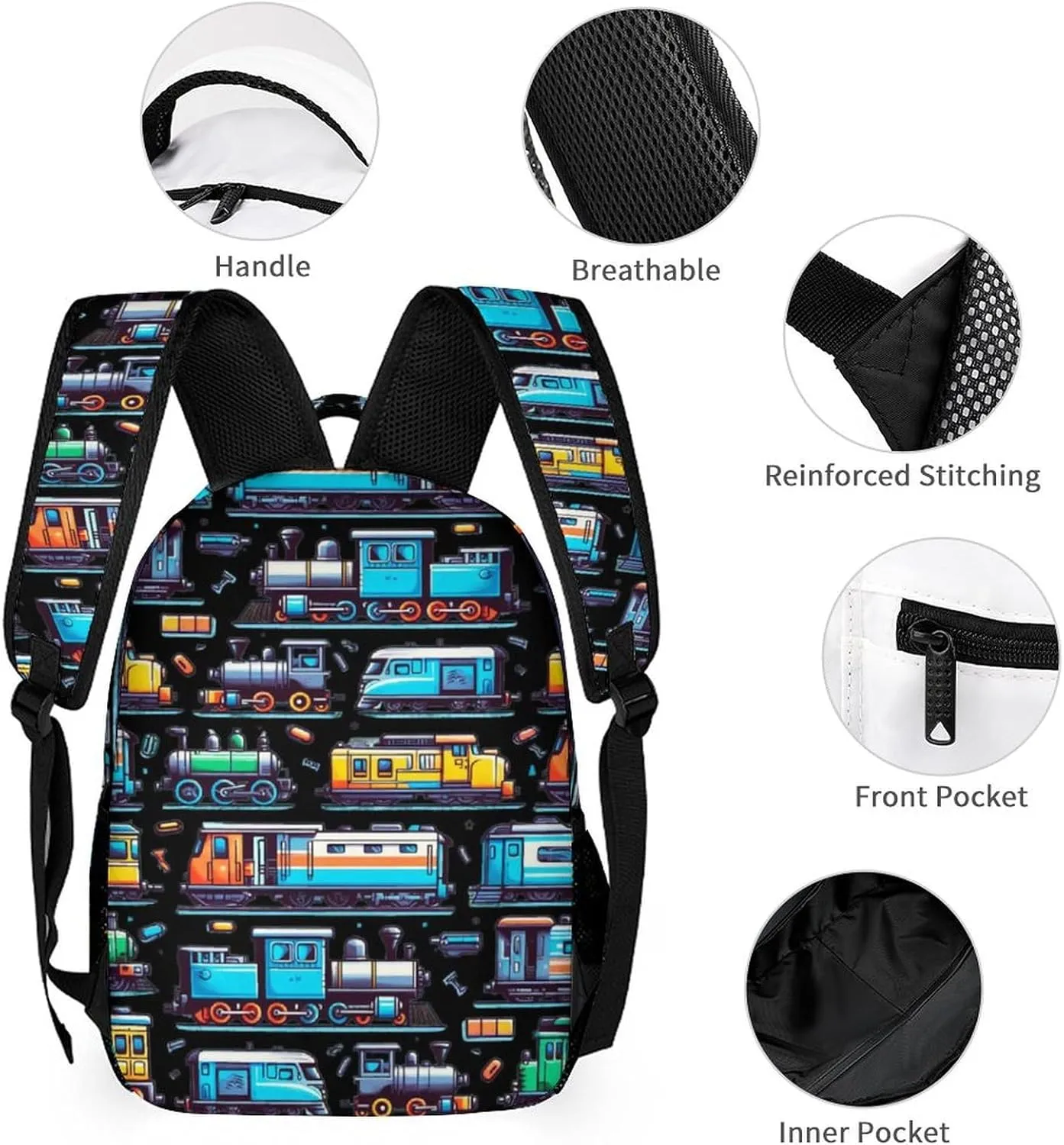 Train Backpack with Lunch Box & Pencil Case for Kids Girls Boys School, 16 Inch Cute Trains Bookbag, Railway School Backpacks for Students Children, Lightweight, Large Capacity