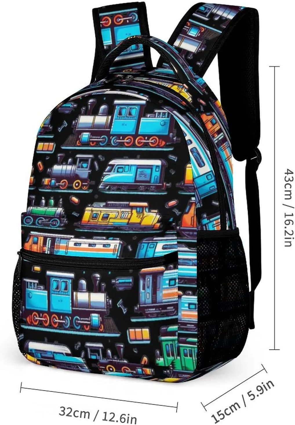 Train School Backpack for Kids Girls Boys, 16 Inch Cute Trains Themed Bookbag, Personalized Railway School Backpacks for Students Children, Lightweight, Large Capacity