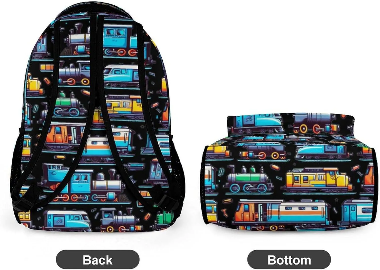Train School Backpack for Kids Girls Boys, 16 Inch Cute Trains Themed Bookbag, Personalized Railway School Backpacks for Students Children, Lightweight, Large Capacity