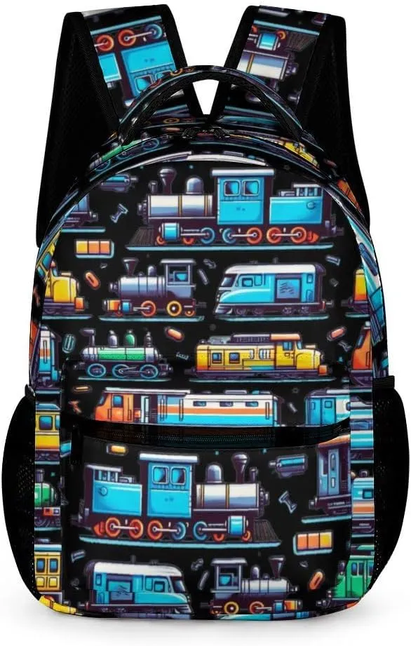 Train School Backpack for Kids Girls Boys, 16 Inch Cute Trains Themed Bookbag, Personalized Railway School Backpacks for Students Children, Lightweight, Large Capacity