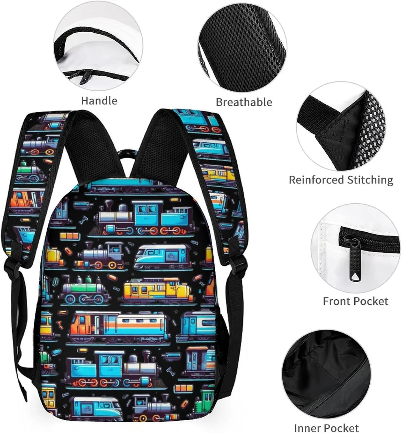 Train School Backpack for Kids Girls Boys, 16 Inch Cute Trains Themed Bookbag, Personalized Railway School Backpacks for Students Children, Lightweight, Large Capacity