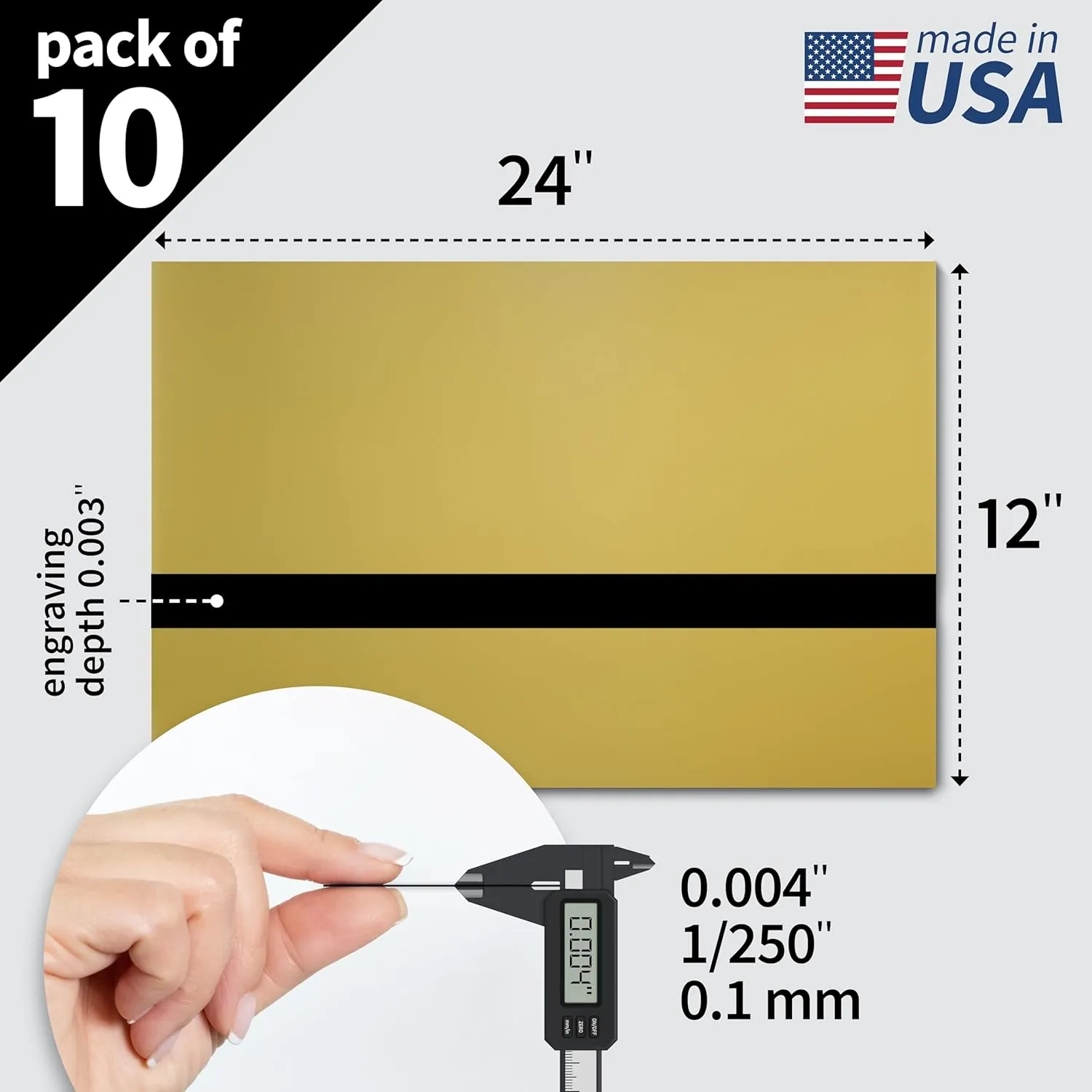 Trotec TroLase Lights | 24"x12"x1/250, 10 Pcs | Smooth Gold/Black | Flexible Laser Engraving Film | Double Color Plastic Sheet | Adhesive-Backed for Laser Label | Durable for Metal, Plastic, Wood