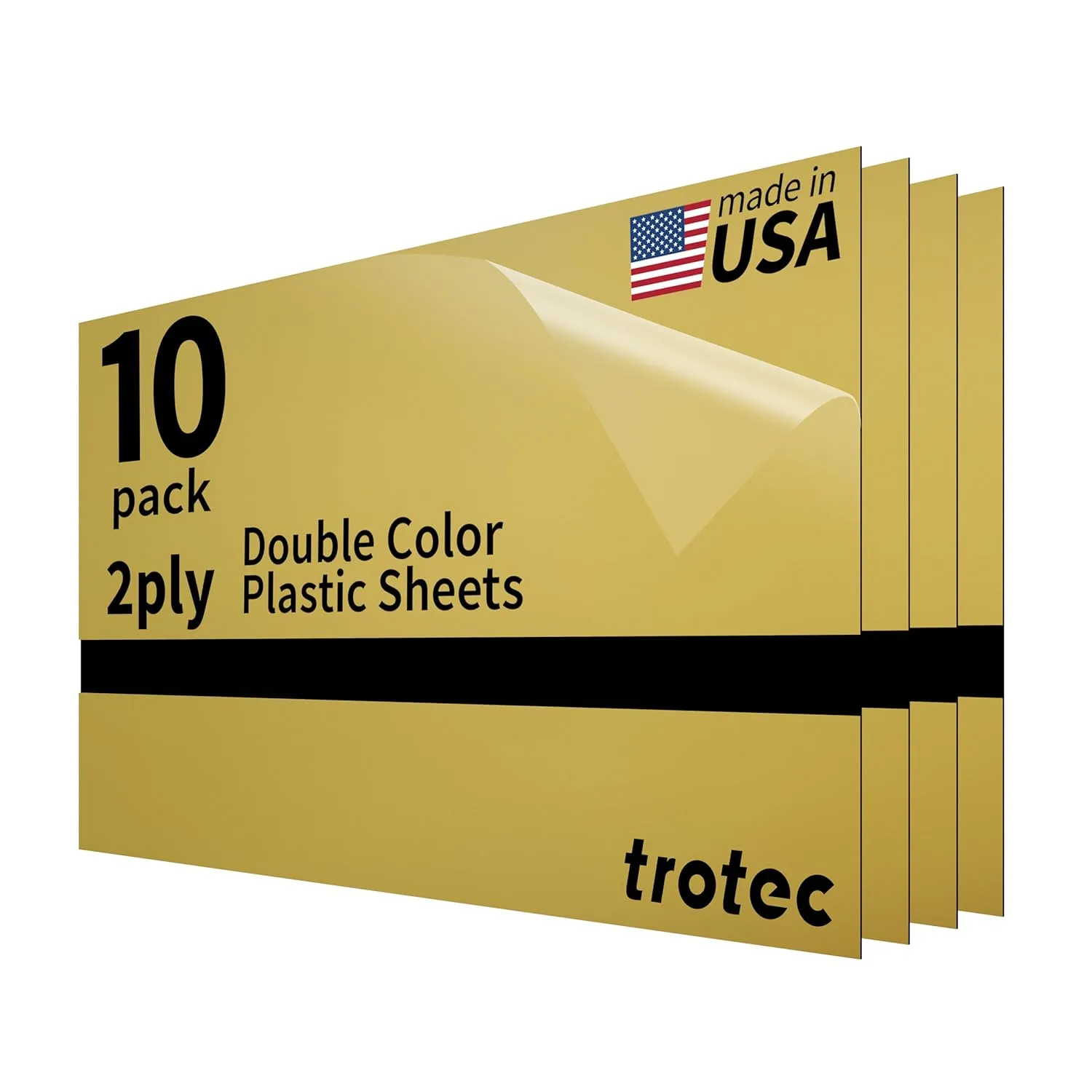 Trotec TroLase Lights | 24"x12"x1/250, 10 Pcs | Smooth Gold/Black | Flexible Laser Engraving Film | Double Color Plastic Sheet | Adhesive-Backed for Laser Label | Durable for Metal, Plastic, Wood
