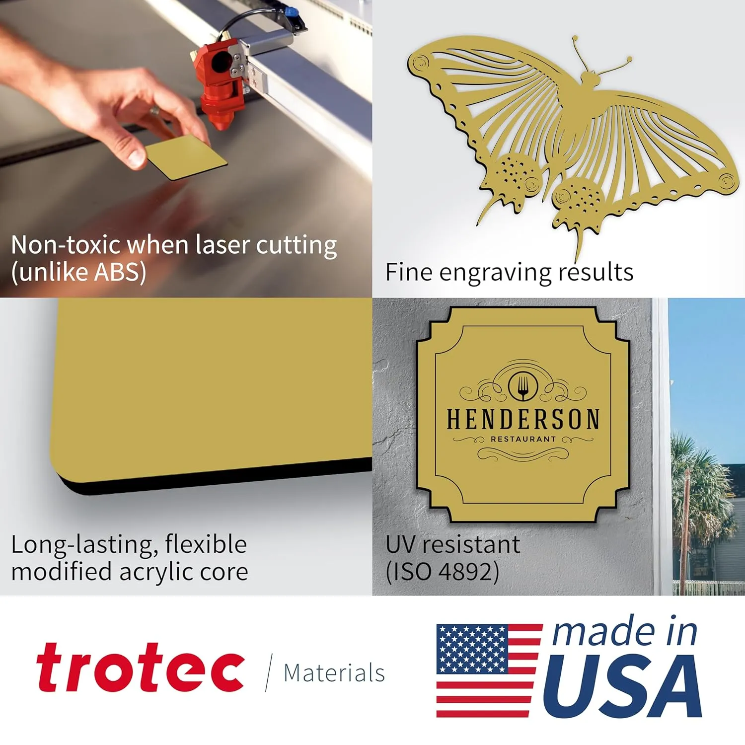Trotec TroLase Lights | 24"x12"x1/250, 10 Pcs | Smooth Gold/Black | Flexible Laser Engraving Film | Double Color Plastic Sheet | Adhesive-Backed for Laser Label | Durable for Metal, Plastic, Wood