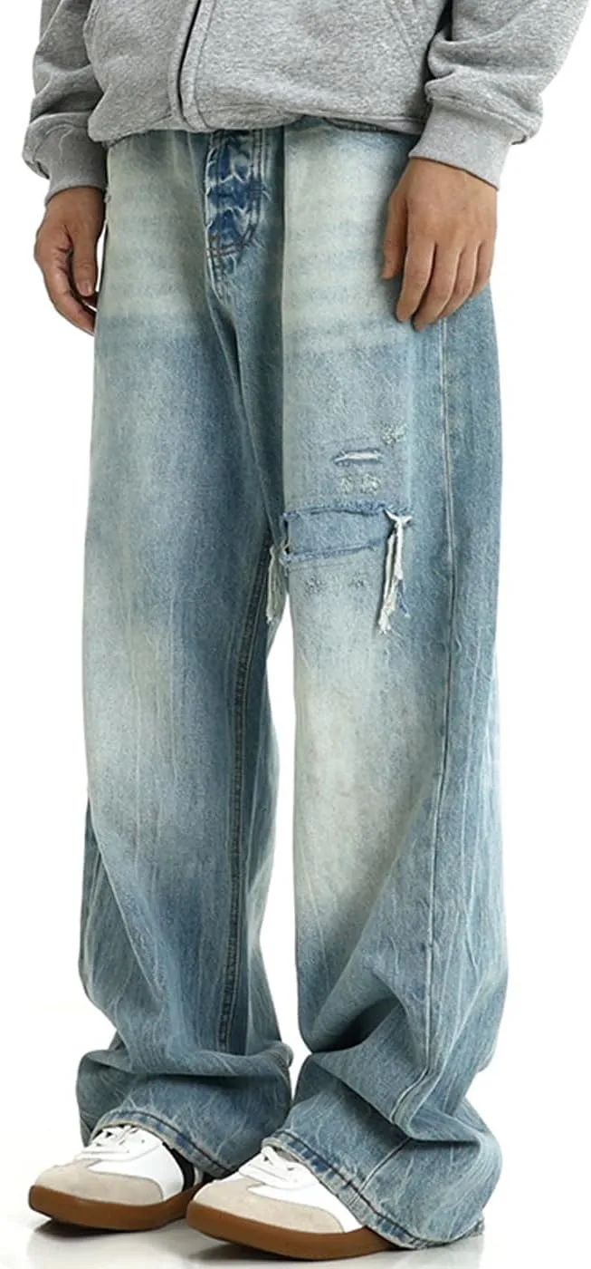 Unisex Y2K Baggy Jeans Loose Fit Ripped Distressed Jean Relaxed Skateboard Denim Pants with Holes