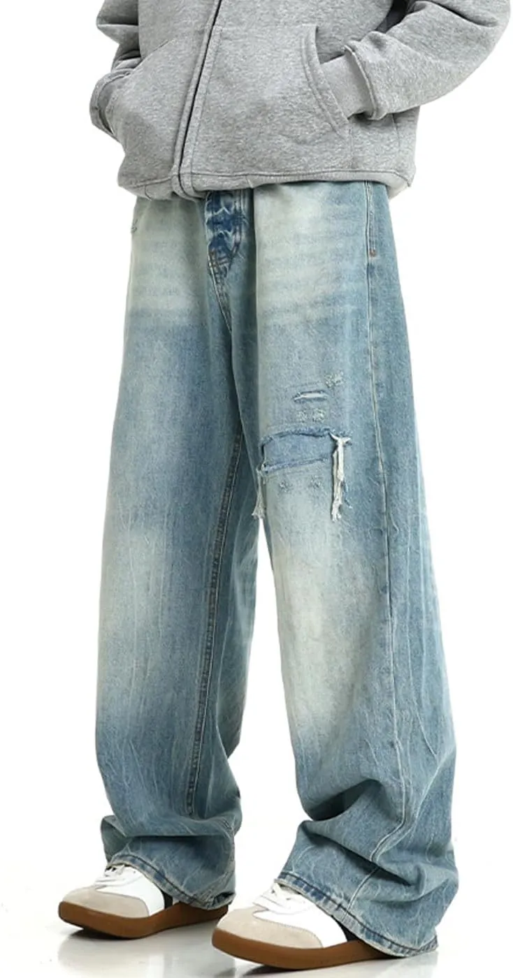 Unisex Y2K Baggy Jeans Loose Fit Ripped Distressed Jean Relaxed Skateboard Denim Pants with Holes
