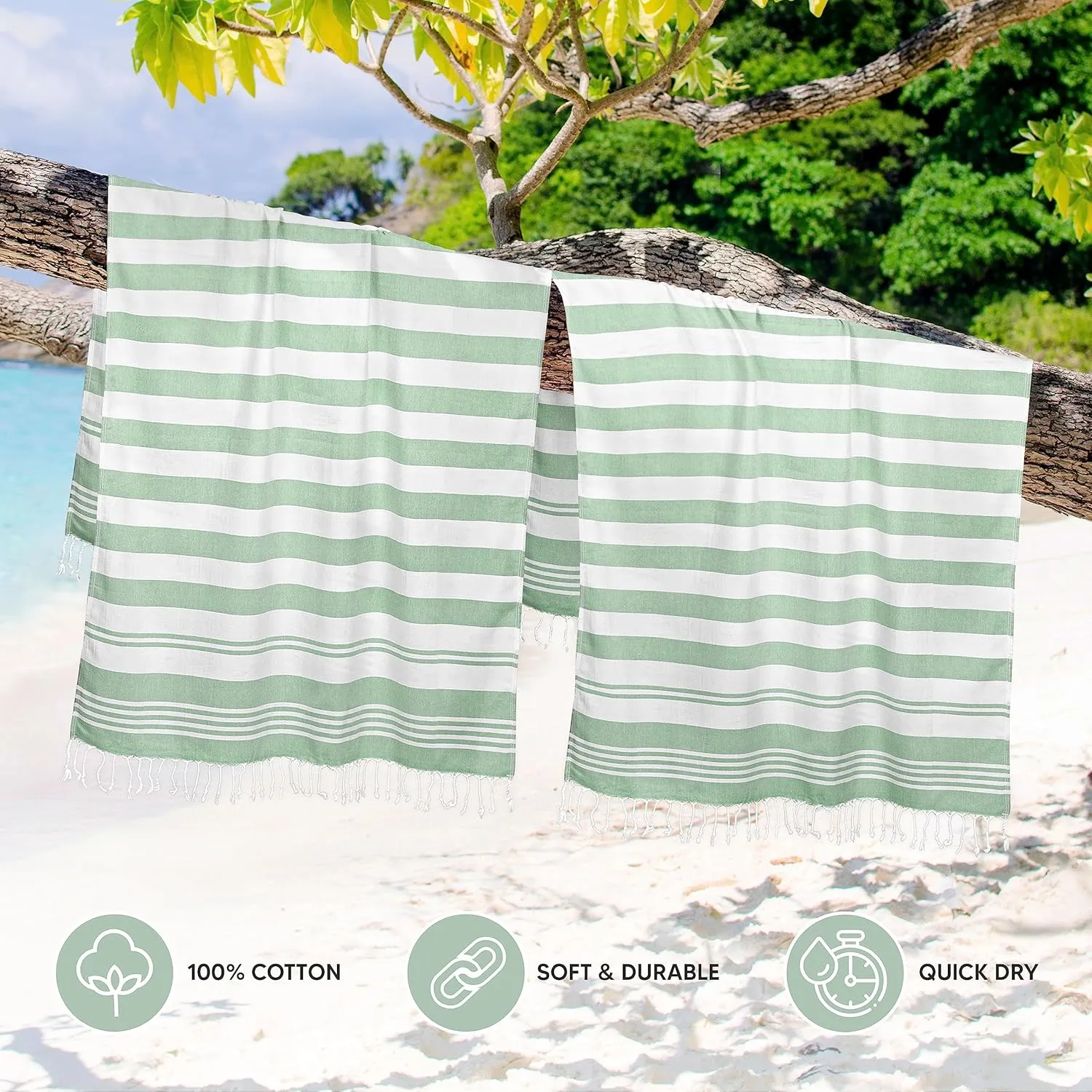 Utopia Towels - 4 Pack Turkish Beach Towel (40 x 72 Inches) - 100% Cotton Oversized Sand Free Lightweight & Quick-Dry, Prewashed for Soft Feel Large Peshtemal Towel (Cool Grey, Aqua, Pink, Sea Foam)