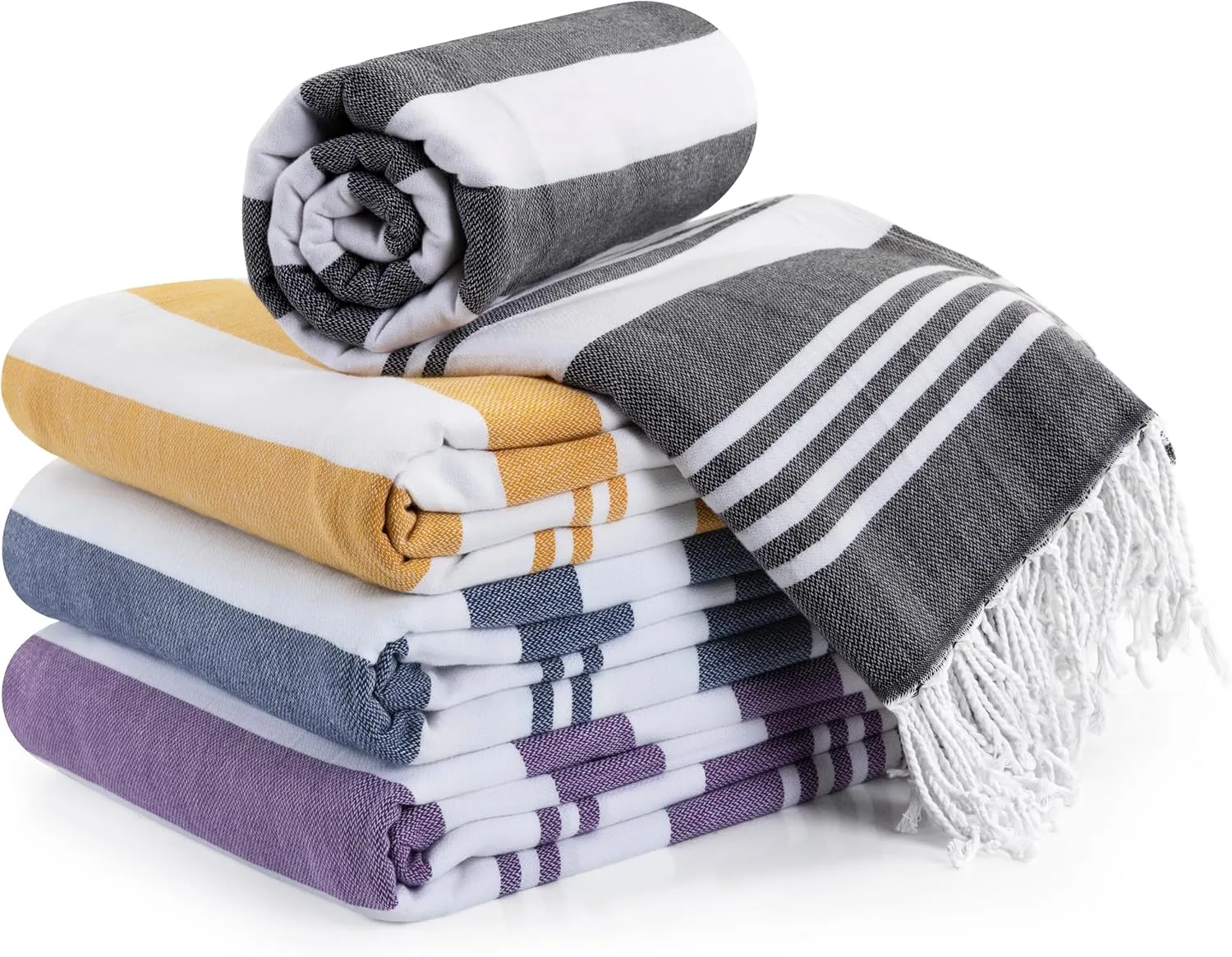 Utopia Towels - 4 Pack Turkish Beach Towel (40 x 72 Inches) - 100% Cotton Oversized Sand Free Quick-Dry Turkish Towel, Prewashed for Soft Feel, Large Peshtemal Towel (Grey, Navy, Purple, Buff)