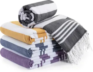 Utopia Towels - 4 Pack Turkish Beach Towel (40 x 72 Inches) - 100% Cotton Oversized Sand Free Quick-Dry Turkish Towel, Prewashed for Soft Feel, Large Peshtemal Towel (Grey, Navy, Purple, Buff)
