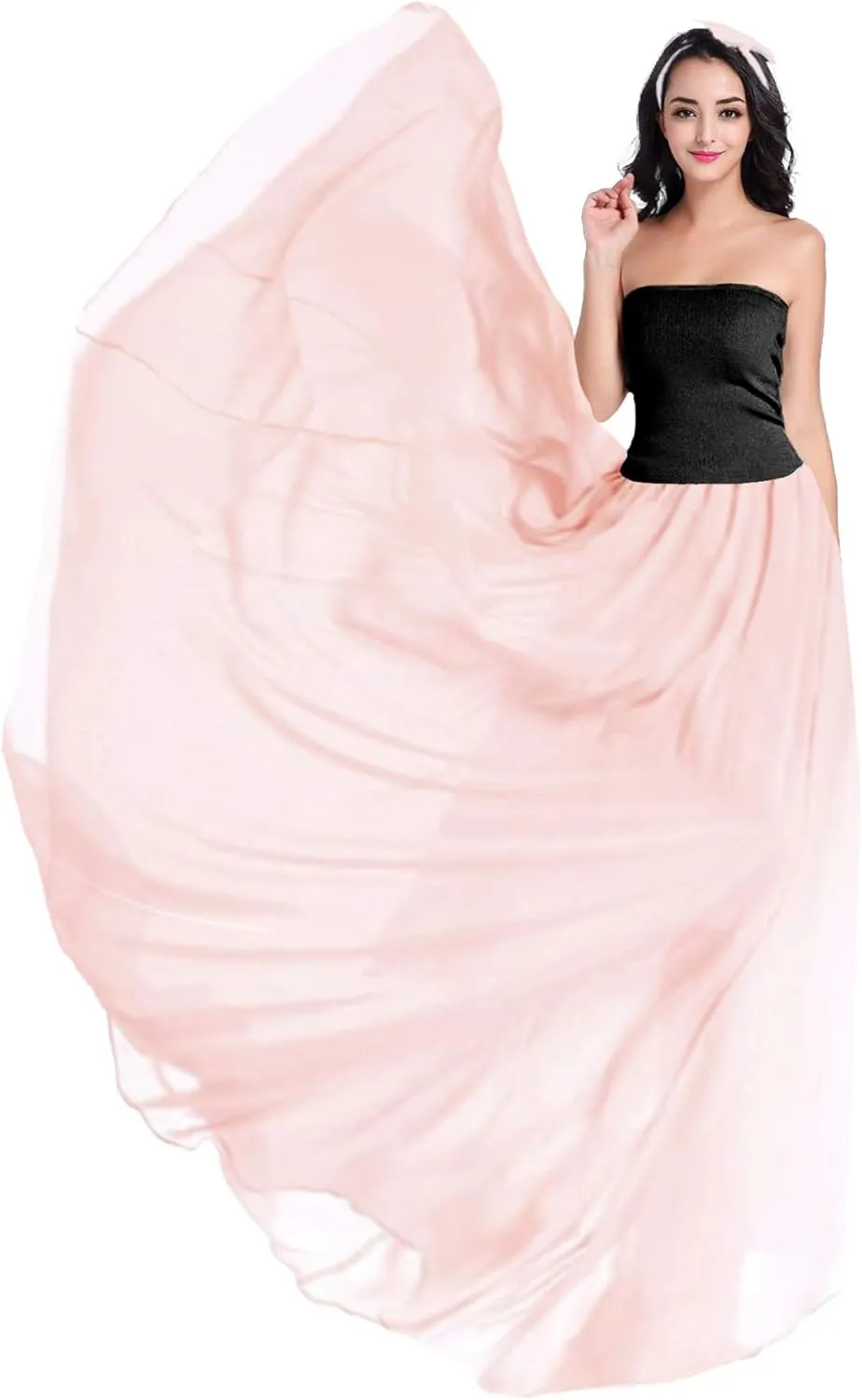 v28 Women Full/Ankle Length Elastic Pleated Retro Maxi Chiffon Long Skirt