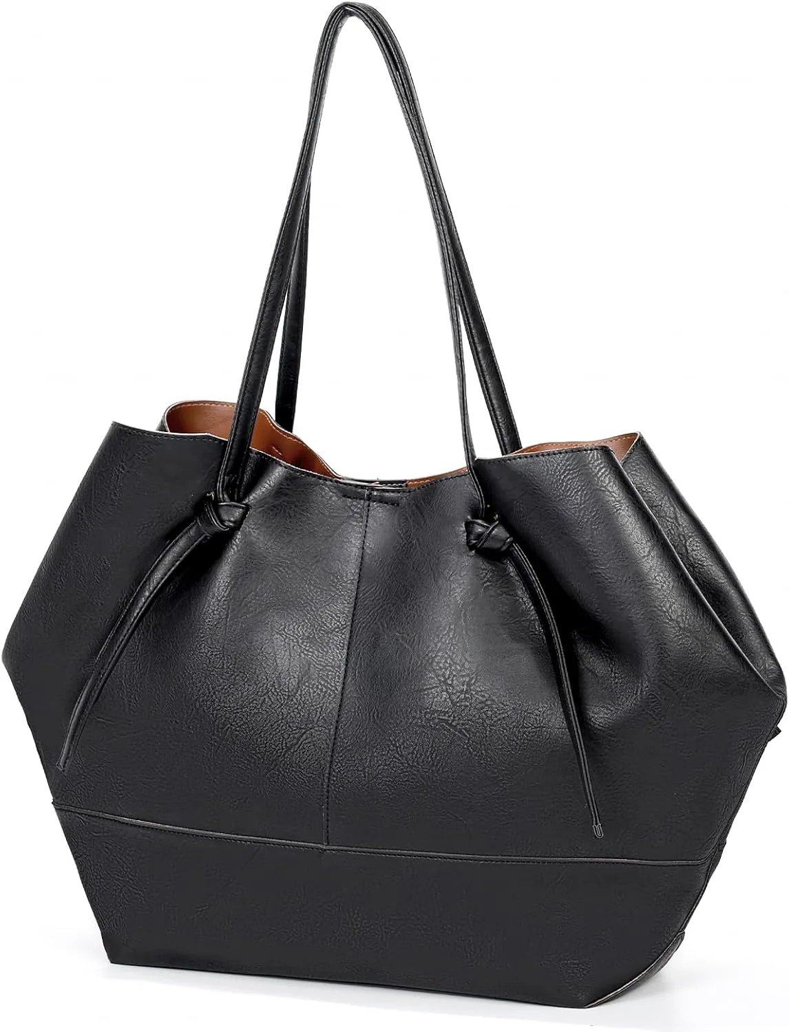 Vegan Leather Large Tote Bags for Women Soft Everyday Shoulder Purses for Work Travel Handbags,with A Makeup Bag