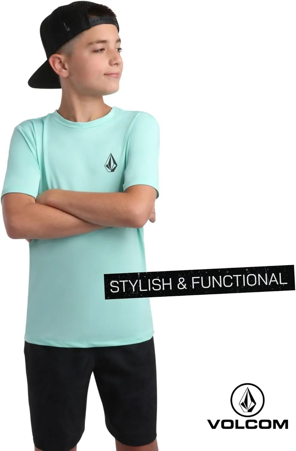 Volcom Boys Swim Shirt - Short Sleeve Rash Guard for Boys UPF 50  Quick Dry Kids Swimwear Sun Protection Shirt for Summer