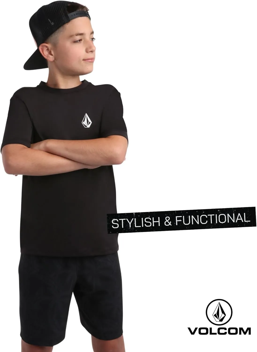 Volcom Boys Swim Shirt - Short Sleeve Rash Guard for Boys UPF 50  Quick Dry Kids Swimwear Sun Protection Shirt for Summer