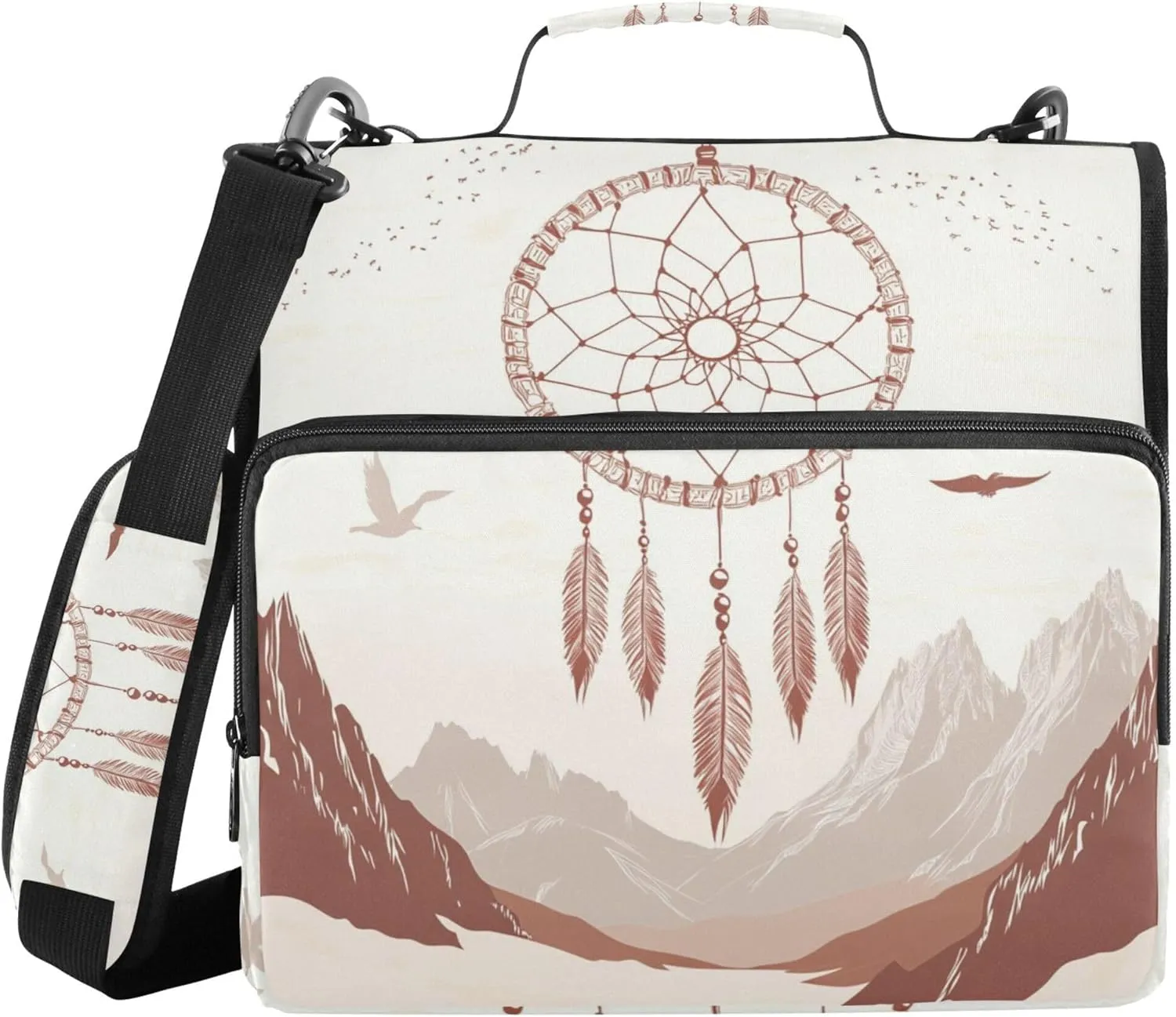 Western Dream Catchers Tribal Mountains Office Binder Organizer with Shoulder Strap Laege Capacity 1.5 Inch 3 Rings Storage Bag Portfolio Binder Storage Container