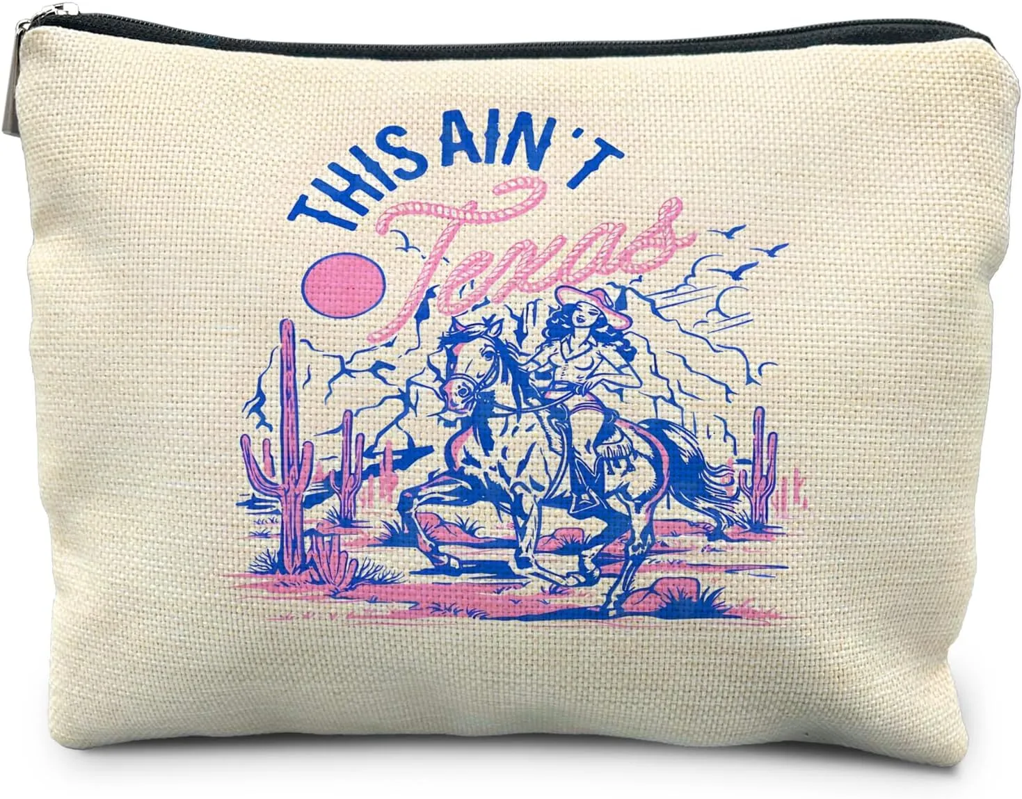 Western Makeup Bag, Western Cowgirl Rodeo Cosmetic Bags Toiletry Bag for Women, Cowgirl Gifts, This Ain't Texas Western Gifts for Women, Western Makeup Pouch, Country Girl Gifts