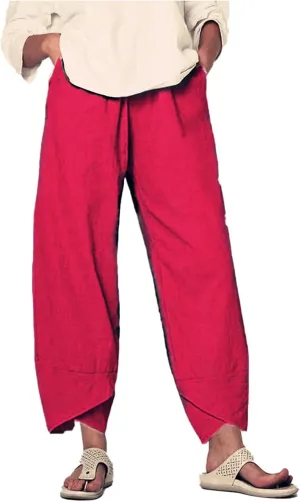 Wide Leg Pants Capri Cropped Casual Pants Summer Trendy Beach Pants with Pockets Plaid Patchwork Pants