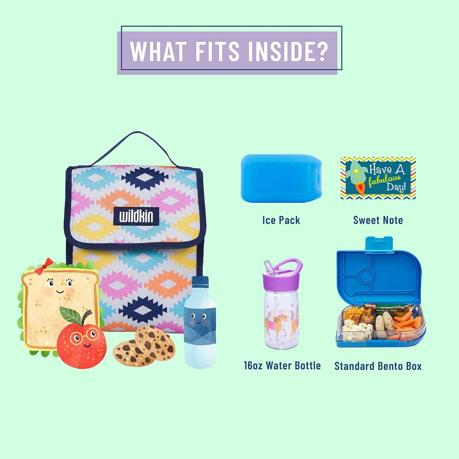 Wildkin Kids Insulated Lunch Bag – Reusable, Ideal for Hot/Cold Snacks, School & Travel - Aztec