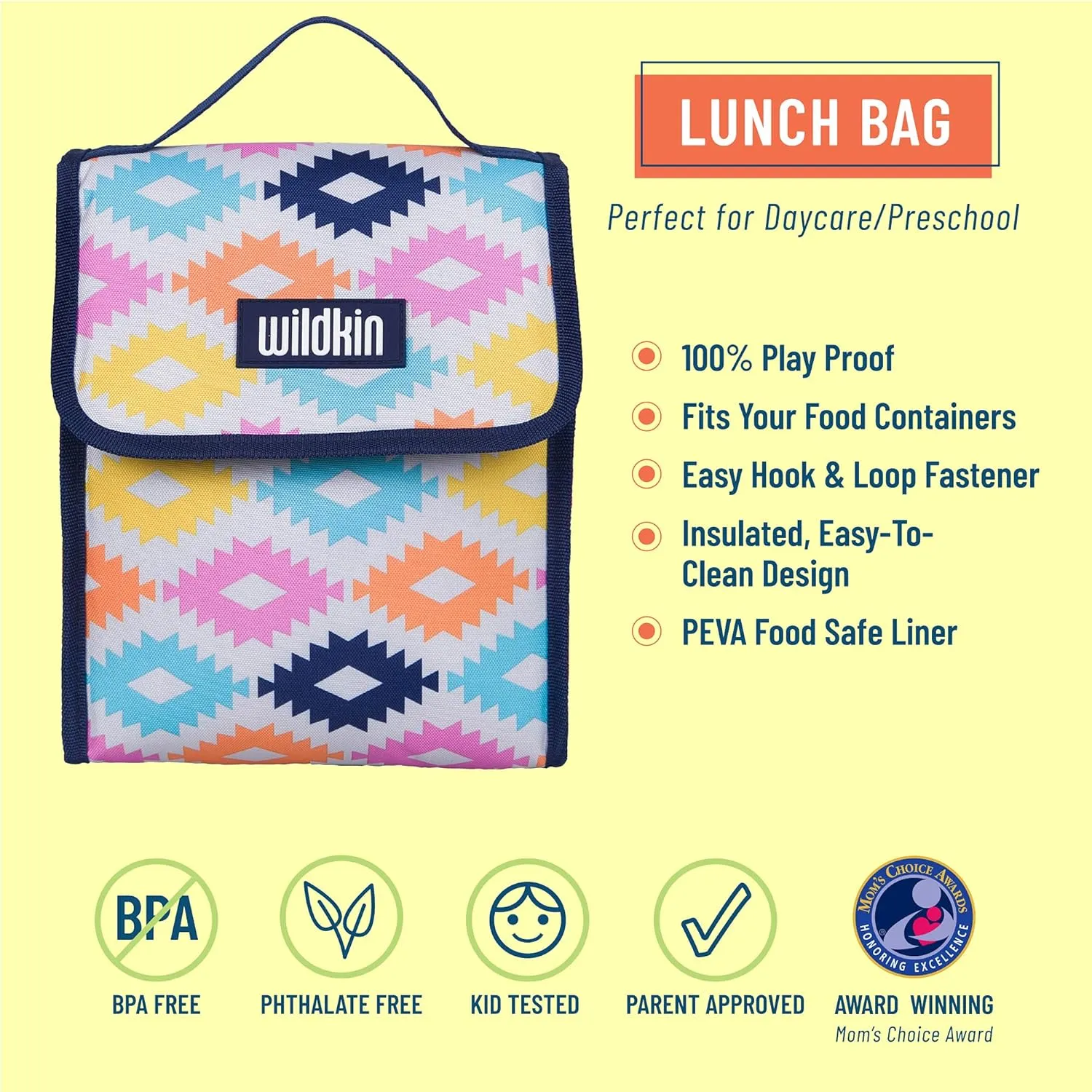 Wildkin Kids Insulated Lunch Bag – Reusable, Ideal for Hot/Cold Snacks, School & Travel - Aztec