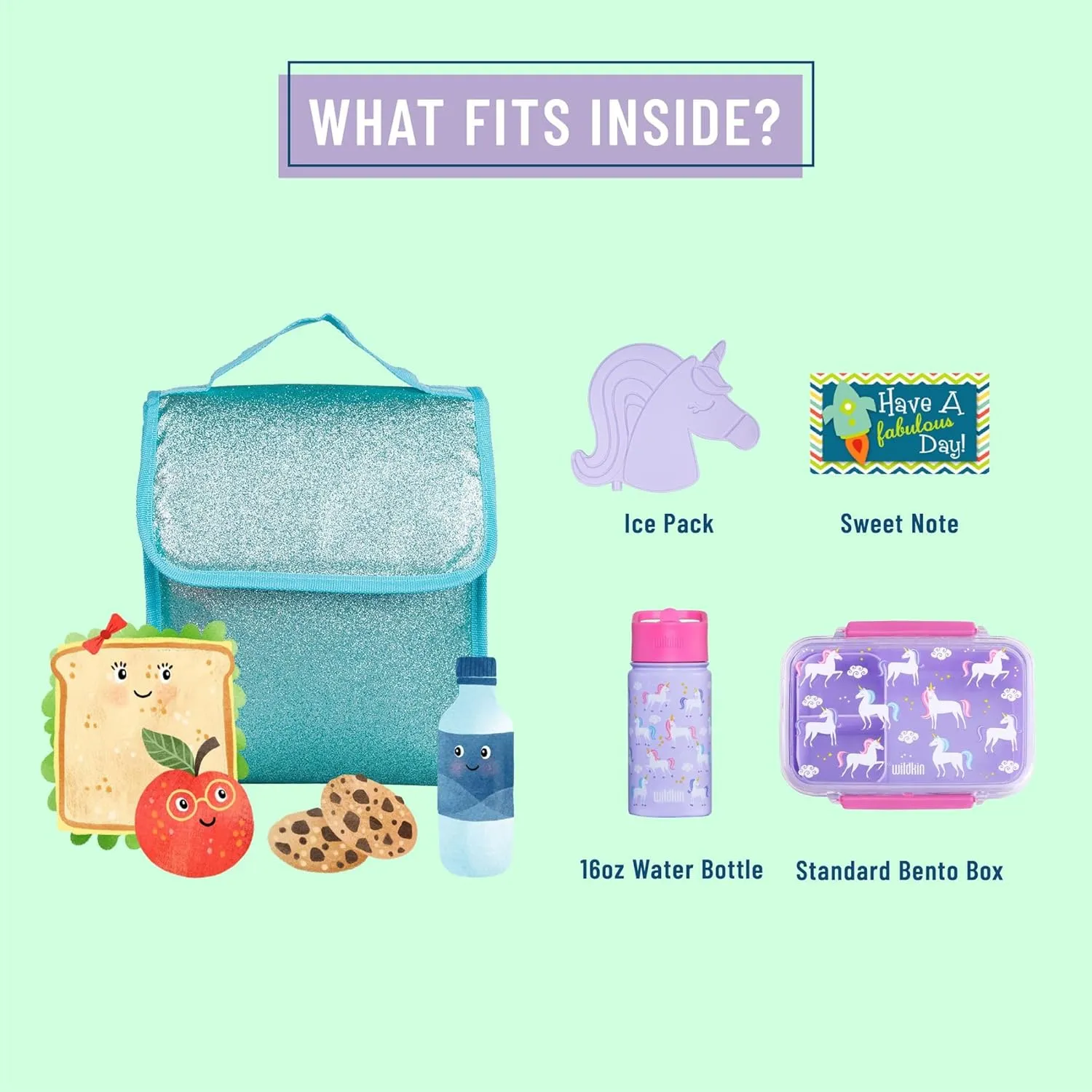 Wildkin Kids Insulated Lunch Bag – Reusable, Ideal for Hot/Cold Snacks, School & Travel - Blue Glitter
