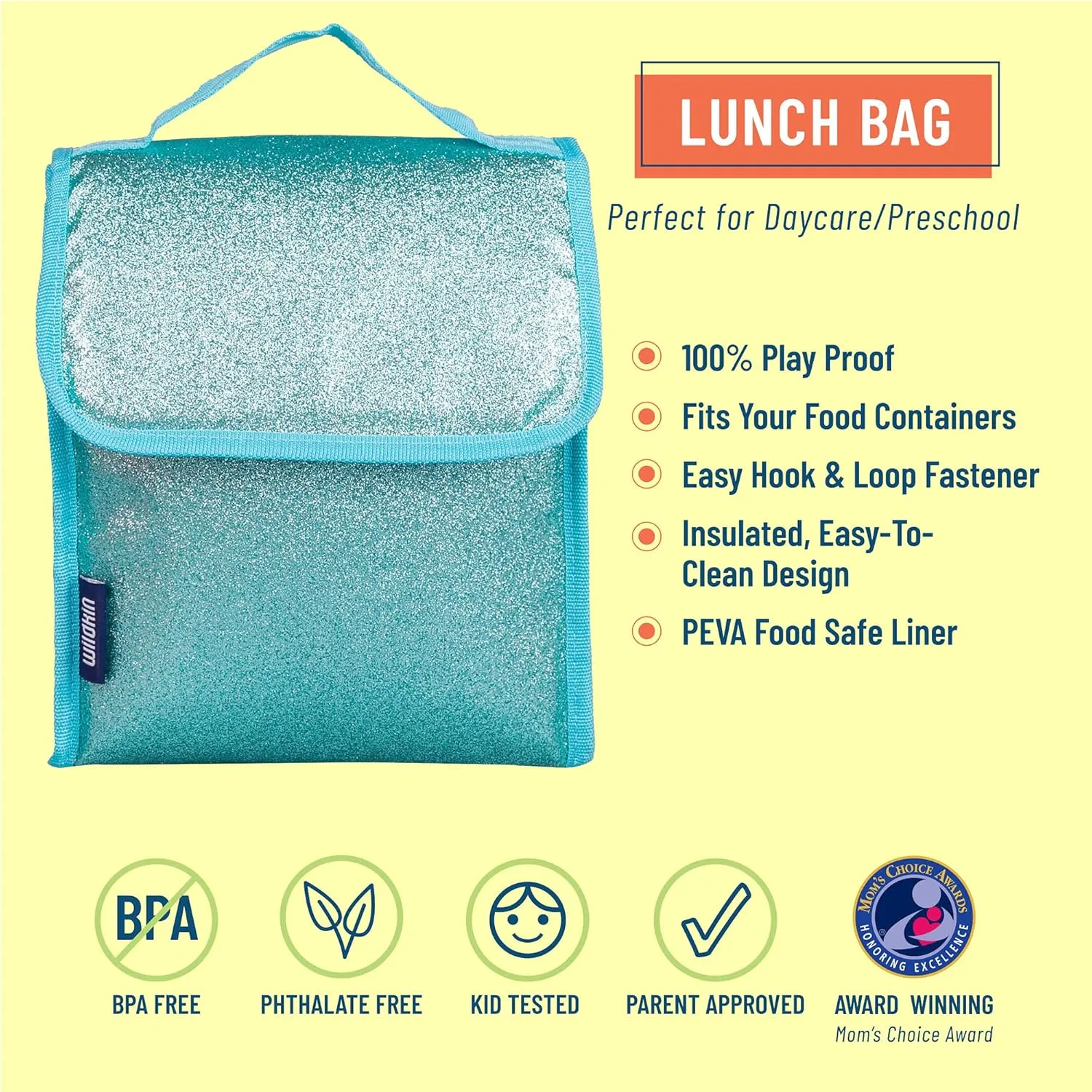 Wildkin Kids Insulated Lunch Bag – Reusable, Ideal for Hot/Cold Snacks, School & Travel - Blue Glitter