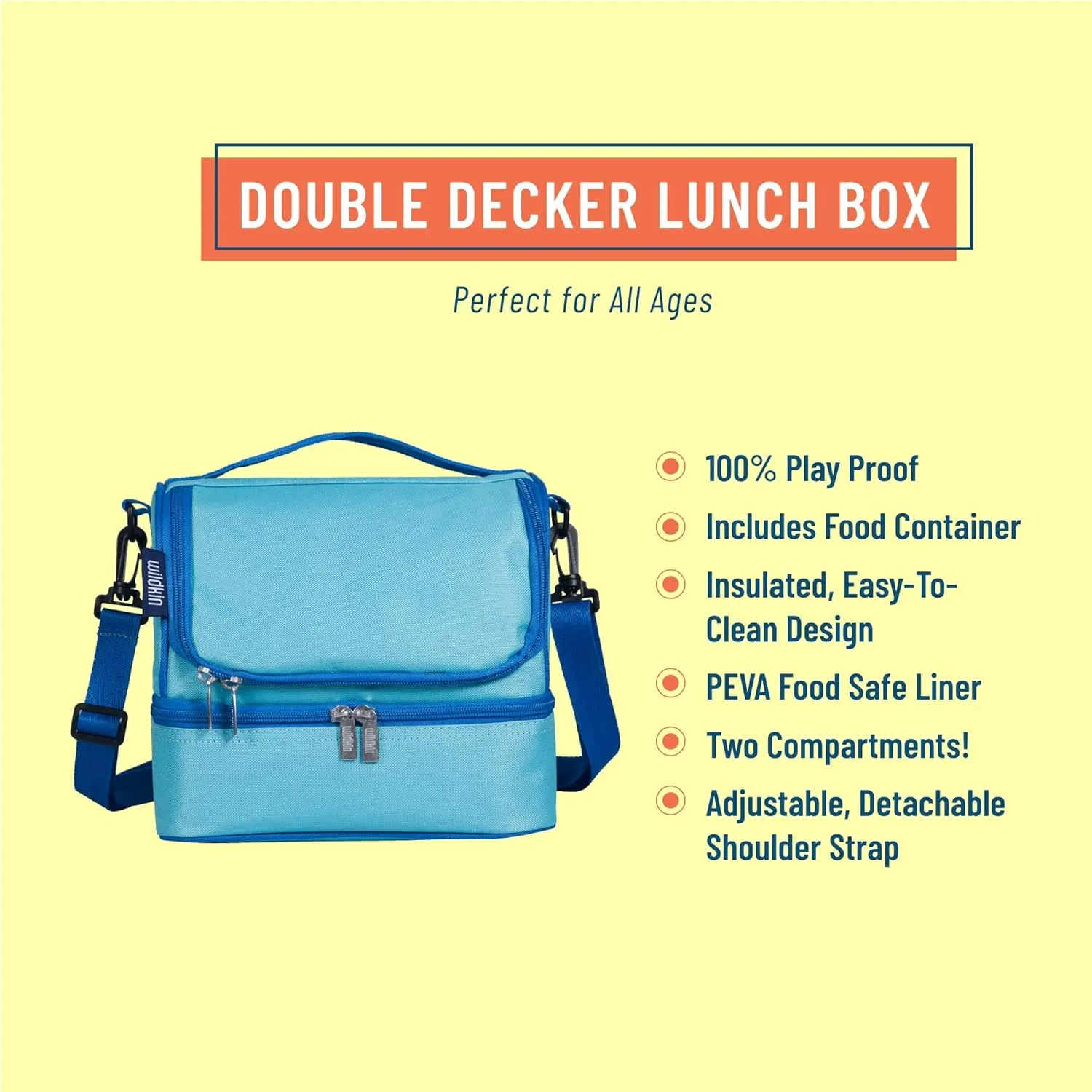 Wildkin Two Compartment Insulated Lunch Bag for Kids – School & Travel Ready - Aqua