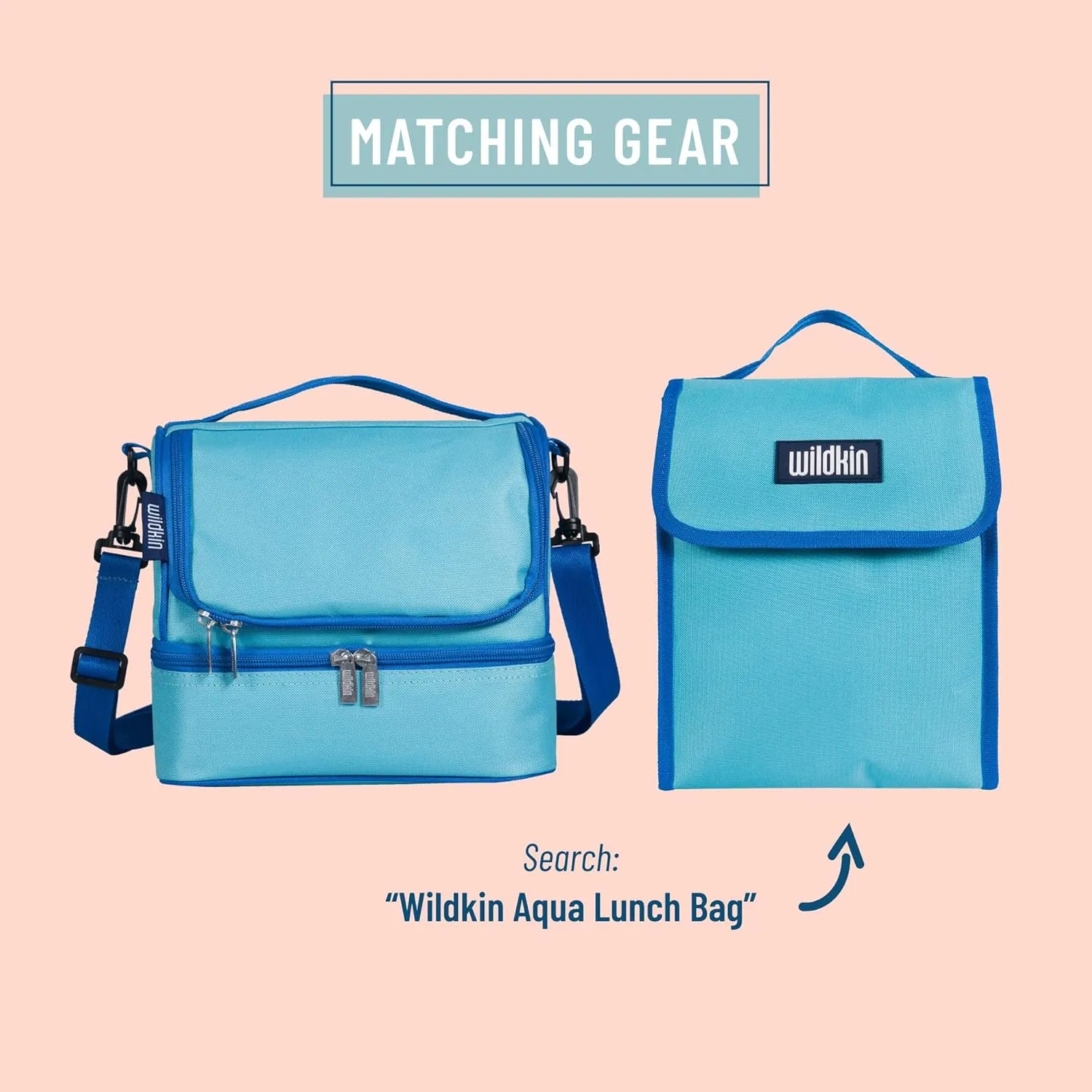 Wildkin Two Compartment Insulated Lunch Bag for Kids – School & Travel Ready - Aqua