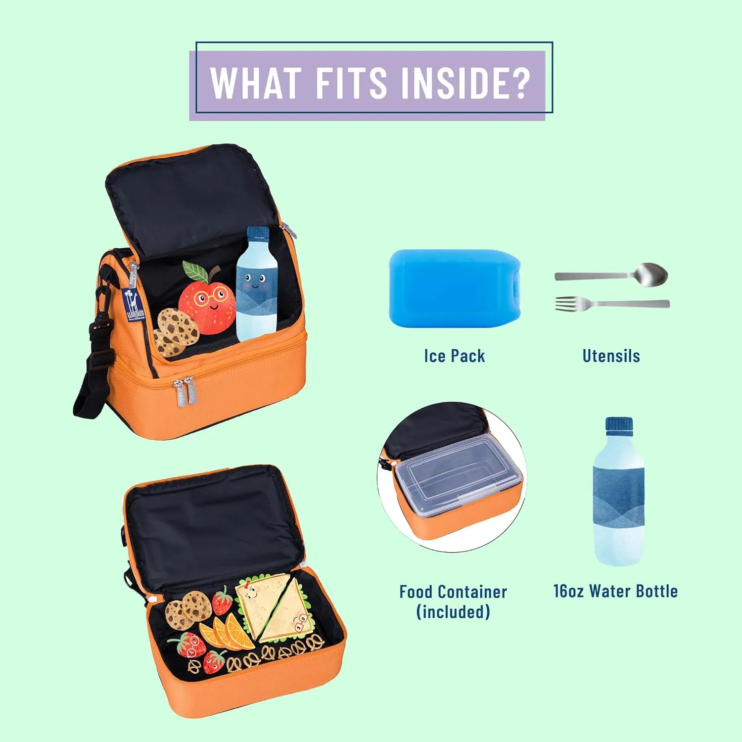 Wildkin Two Compartment Insulated Lunch Bag for Kids – School & Travel Ready - Bengal Orange
