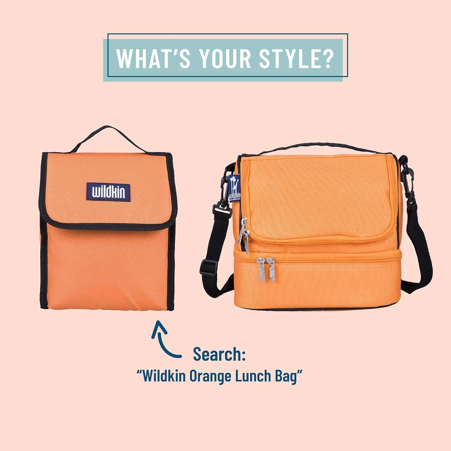 Wildkin Two Compartment Insulated Lunch Bag for Kids – School & Travel Ready - Bengal Orange