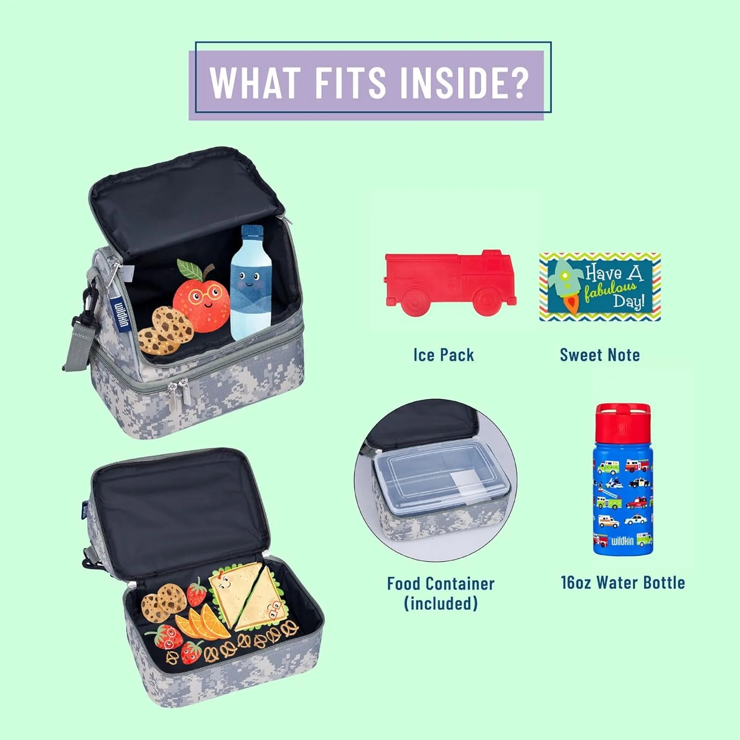 Wildkin Two Compartment Insulated Lunch Bag for Kids – School & Travel Ready - Digital Camo