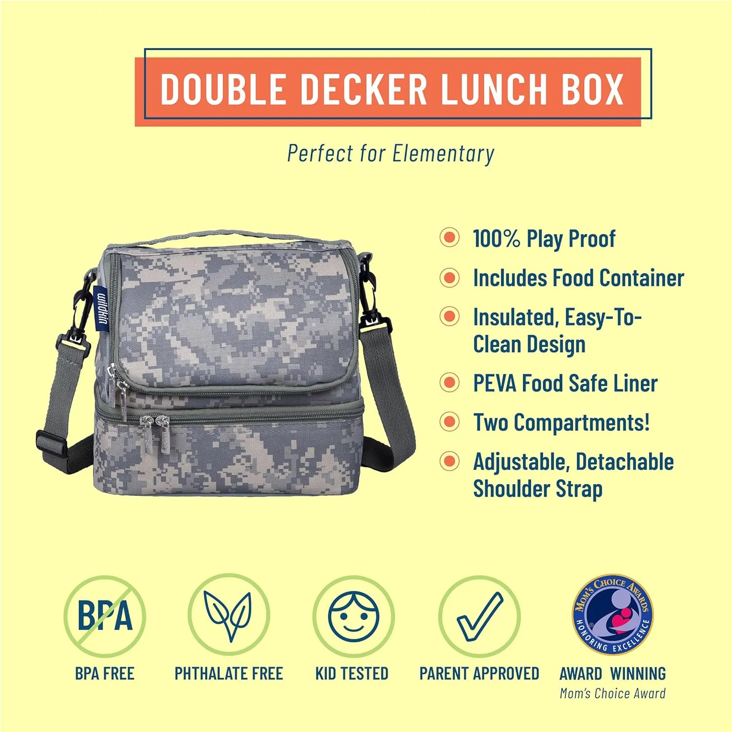 Wildkin Two Compartment Insulated Lunch Bag for Kids – School & Travel Ready - Digital Camo