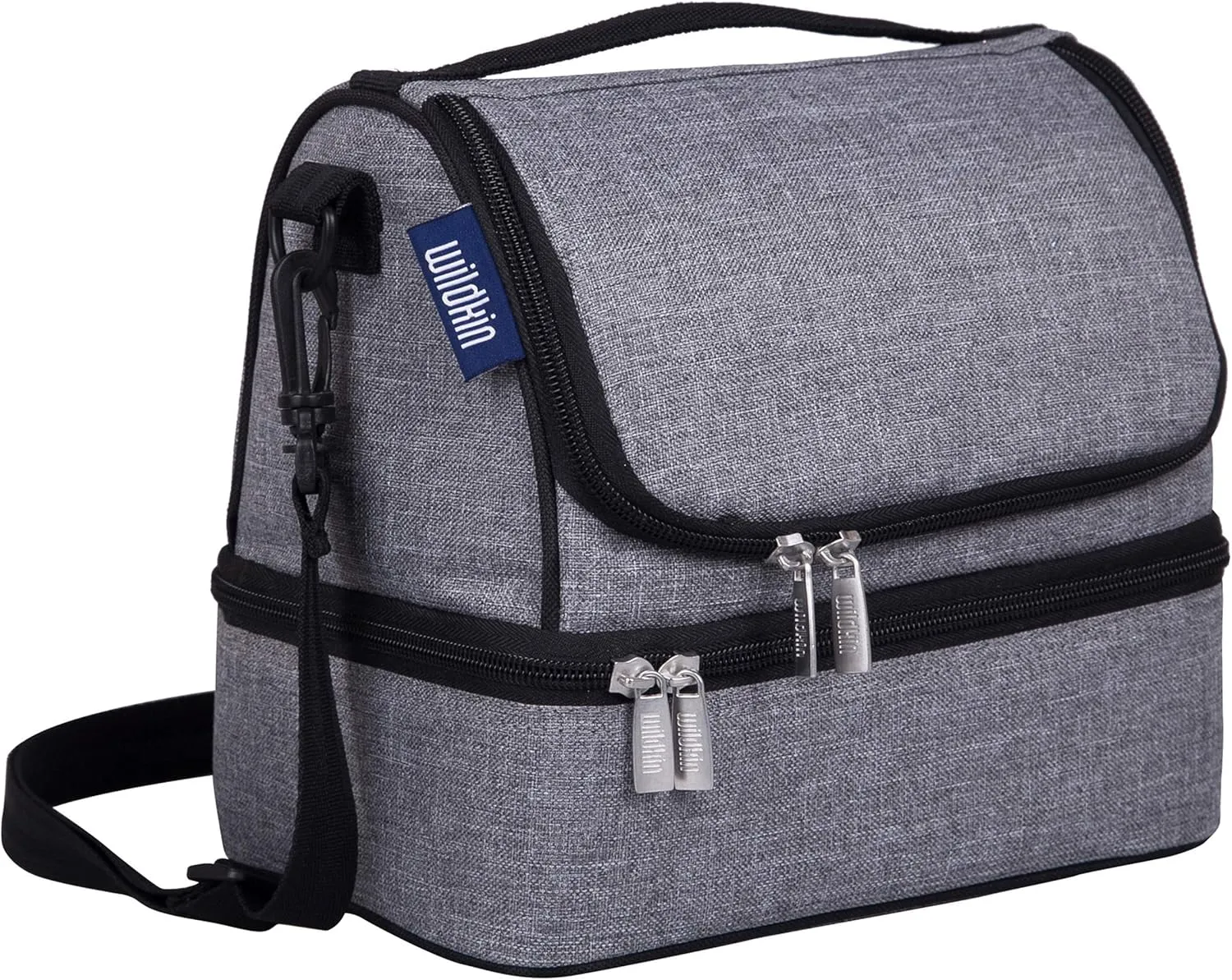 Wildkin Two Compartment Insulated Lunch Bag for Kids – School & Travel Ready - Gray Tweed