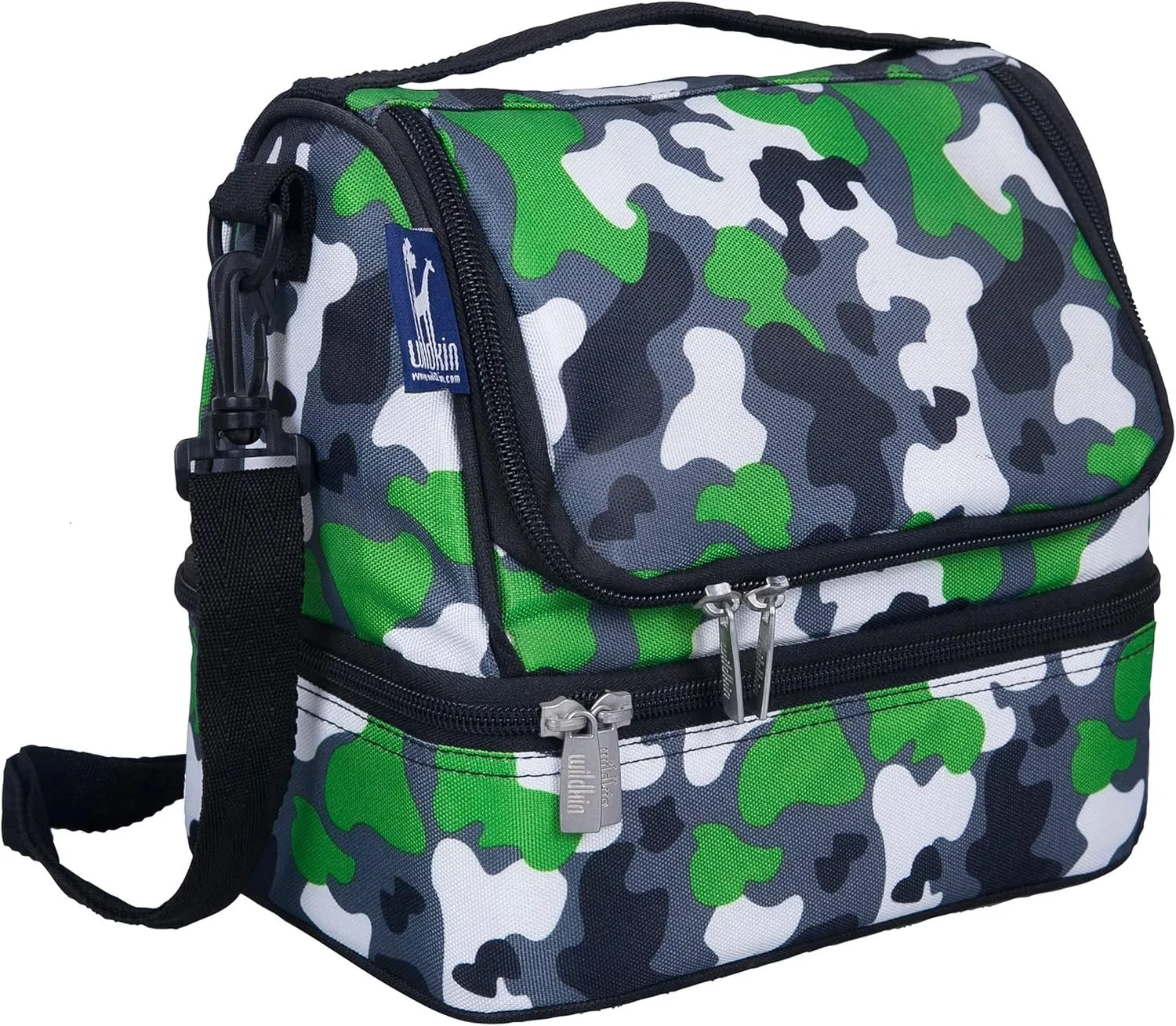 Wildkin Two Compartment Insulated Lunch Bag for Kids – School & Travel Ready - Green Camo