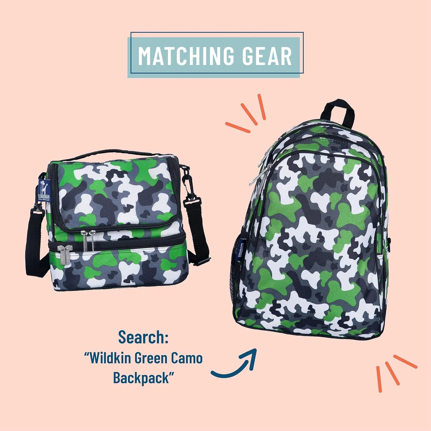 Wildkin Two Compartment Insulated Lunch Bag for Kids – School & Travel Ready - Green Camo