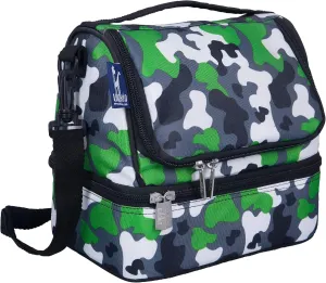 Wildkin Two Compartment Insulated Lunch Bag for Kids – School & Travel Ready - Green Camo