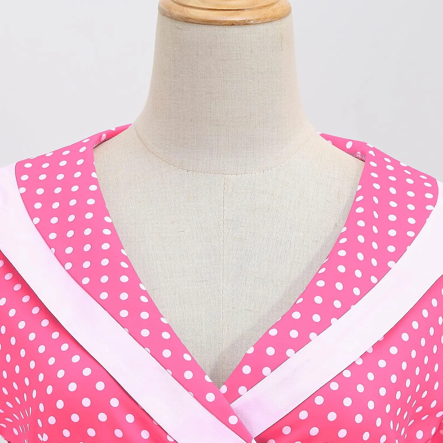Women Notch Lapel 50s 60s Vintage Short Sleeve V-Neck Cocktail Swing Dress Polka Dot 1950s Rockabilly Prom Party Midi Dress