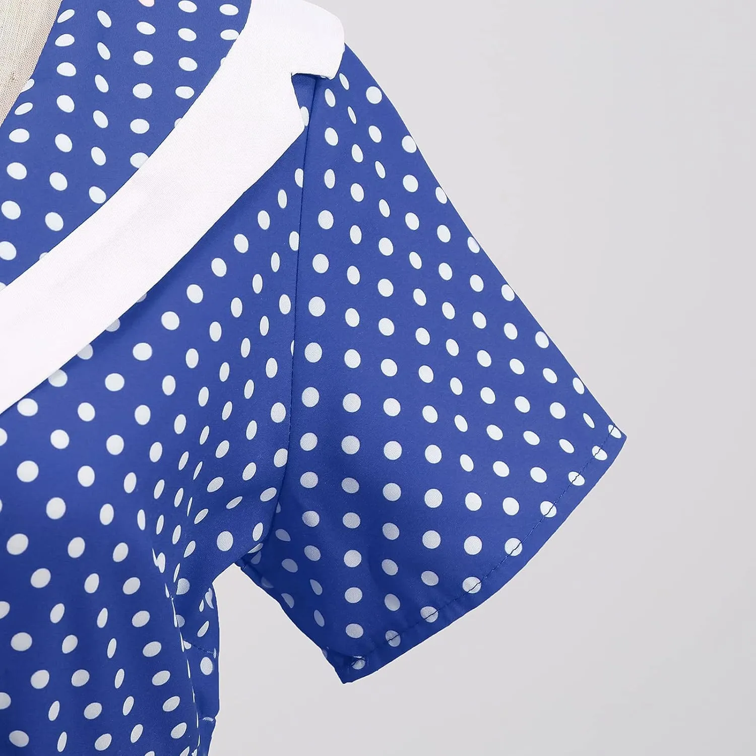 Women Notch Lapel 50s 60s Vintage Short Sleeve V-Neck Cocktail Swing Dress Polka Dot 1950s Rockabilly Prom Party Midi Dress