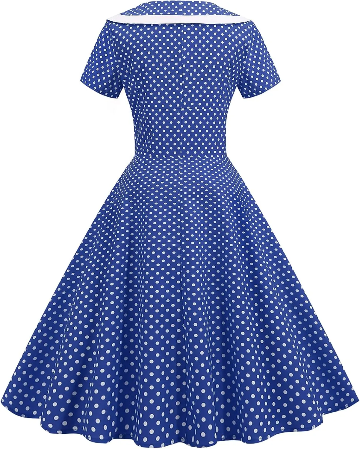 Women Notch Lapel 50s 60s Vintage Short Sleeve V-Neck Cocktail Swing Dress Polka Dot 1950s Rockabilly Prom Party Midi Dress