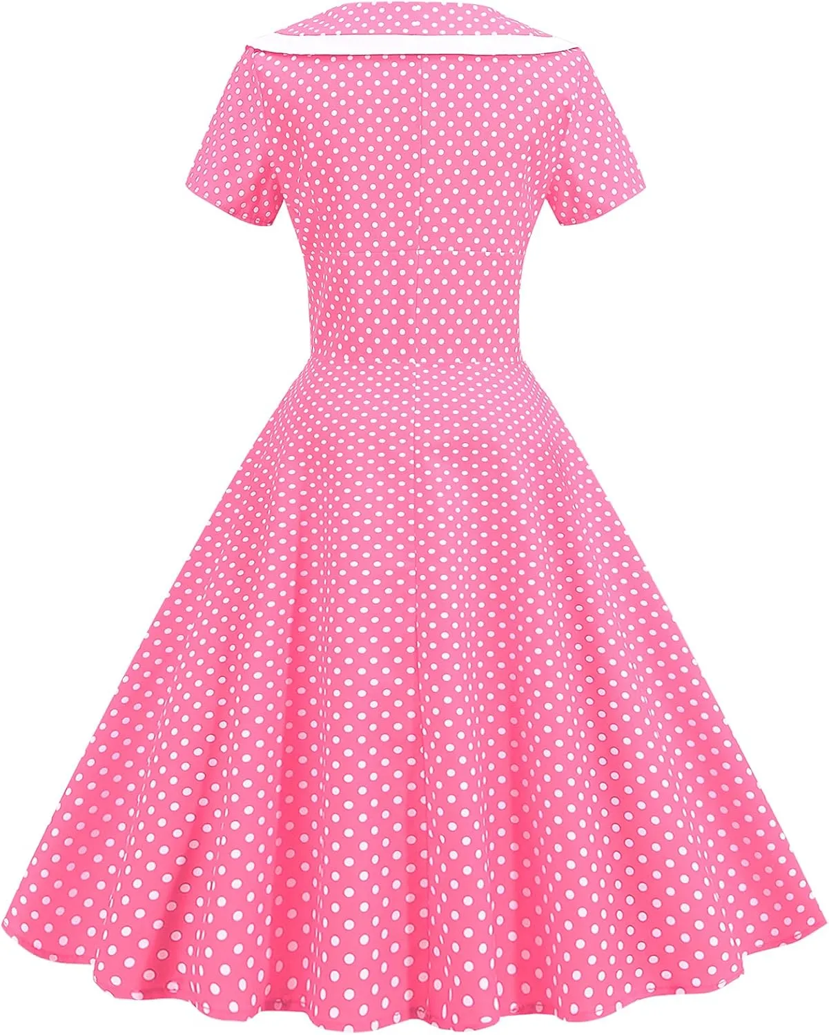 Women Notch Lapel 50s 60s Vintage Short Sleeve V-Neck Cocktail Swing Dress Polka Dot 1950s Rockabilly Prom Party Midi Dress