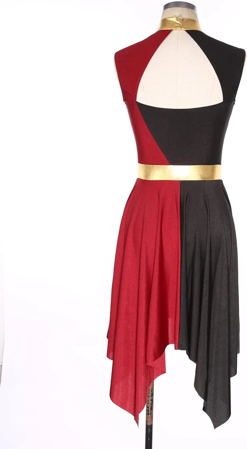 Women Praise Dance Dresses Cutout Sleeveless Worship Tunic Irregular Hem Liturgical Dancewear