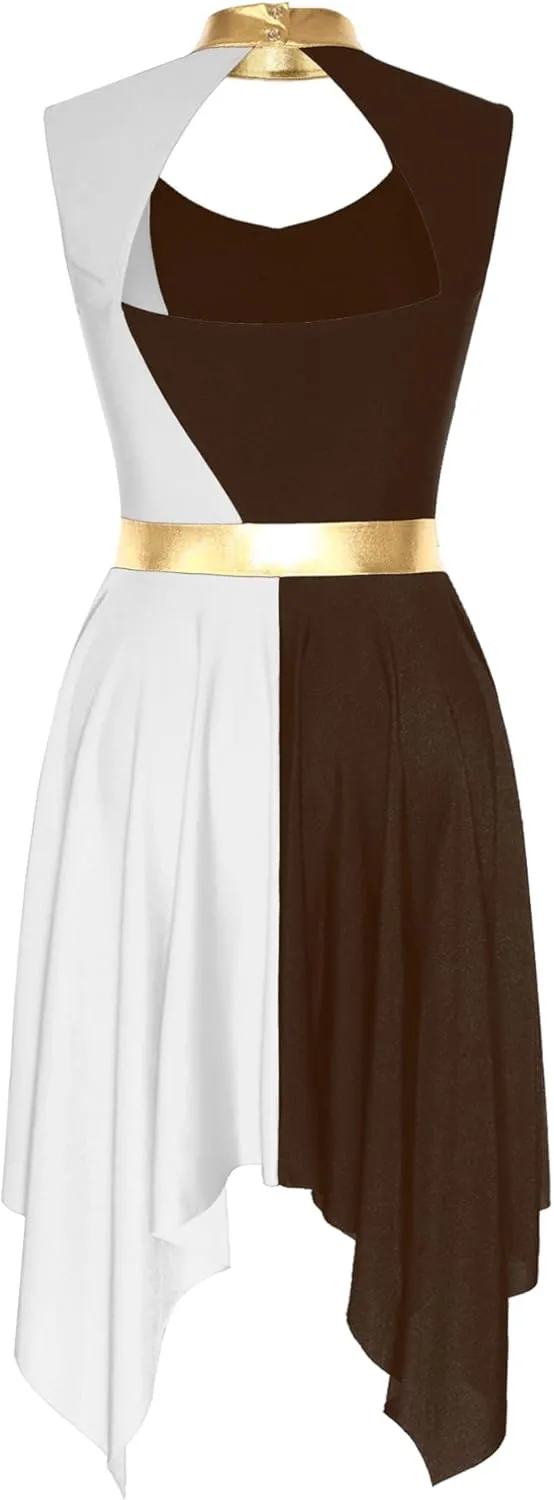 Women Praise Dance Dresses Cutout Sleeveless Worship Tunic Irregular Hem Liturgical Dancewear