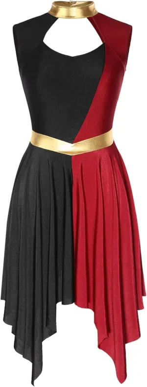 Women Praise Dance Dresses Cutout Sleeveless Worship Tunic Irregular Hem Liturgical Dancewear